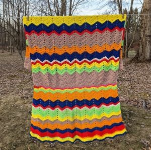 VINTAGE Hand-made crochet rainbow afghan throw blanket